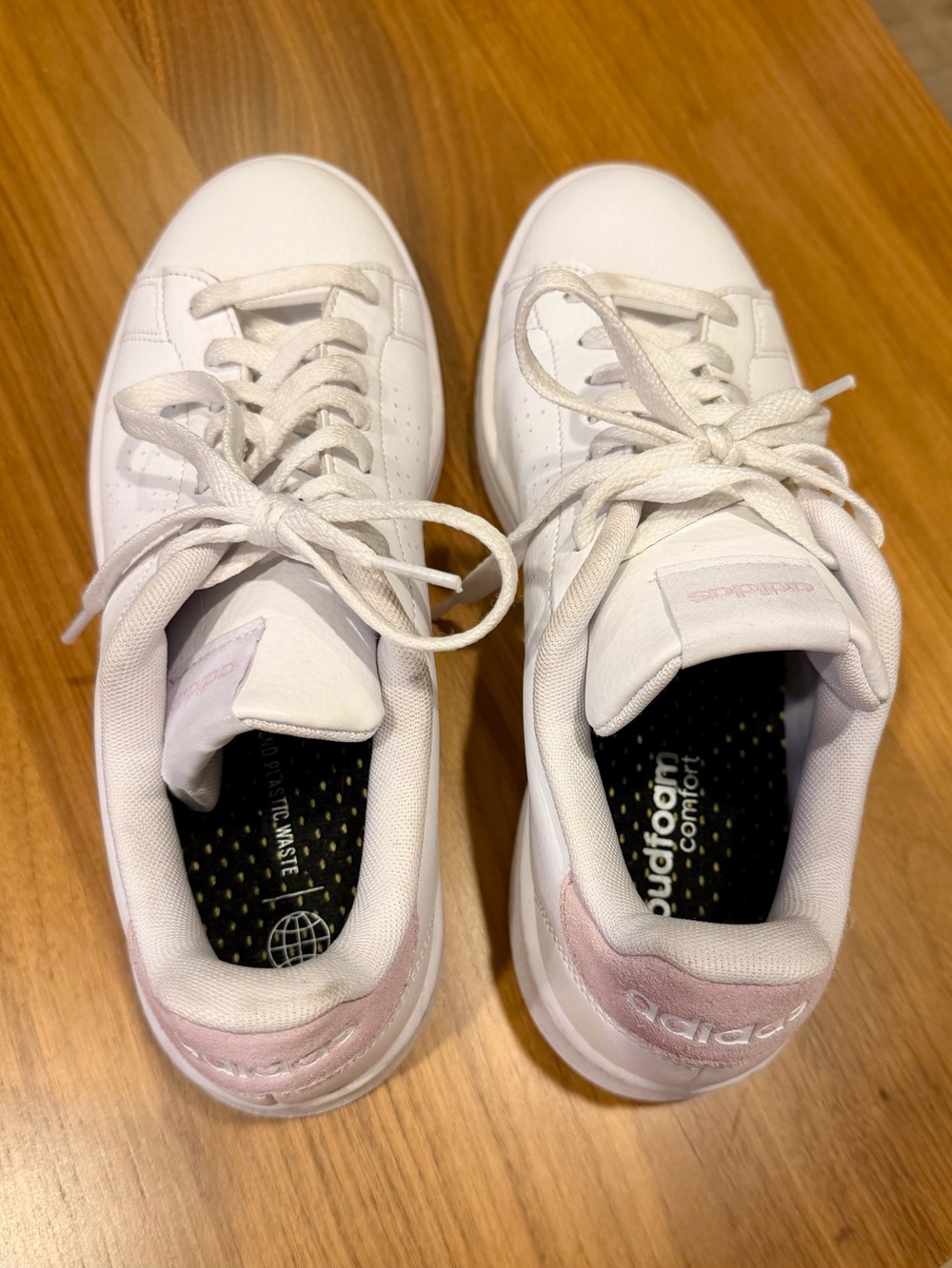 adidas White Sneakers with Light Pink Heel Accents